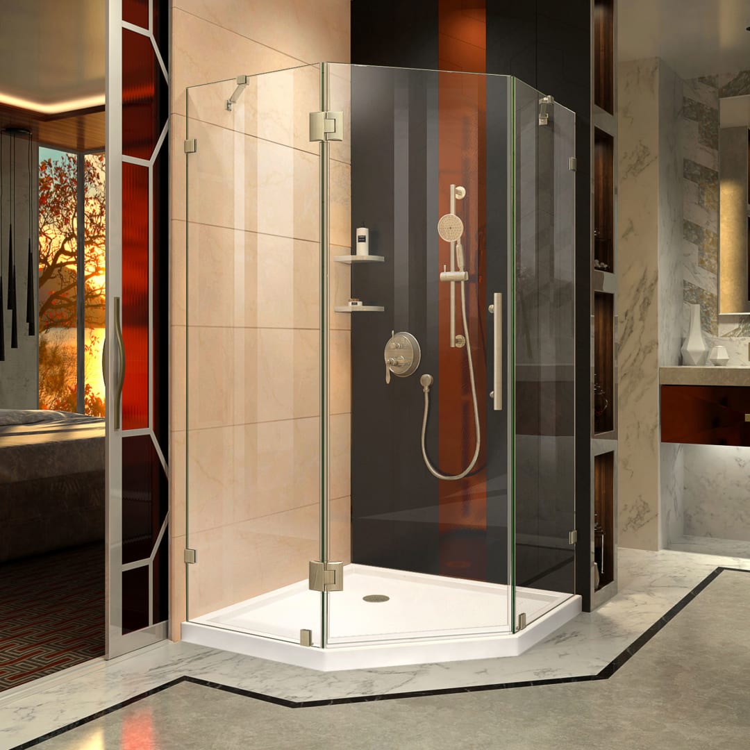 DreamLine Prism Lux 34 5/16 inch x 72 inch Frameless Neo-Angle Hinged Shower Enclosure in Brushed Nickel