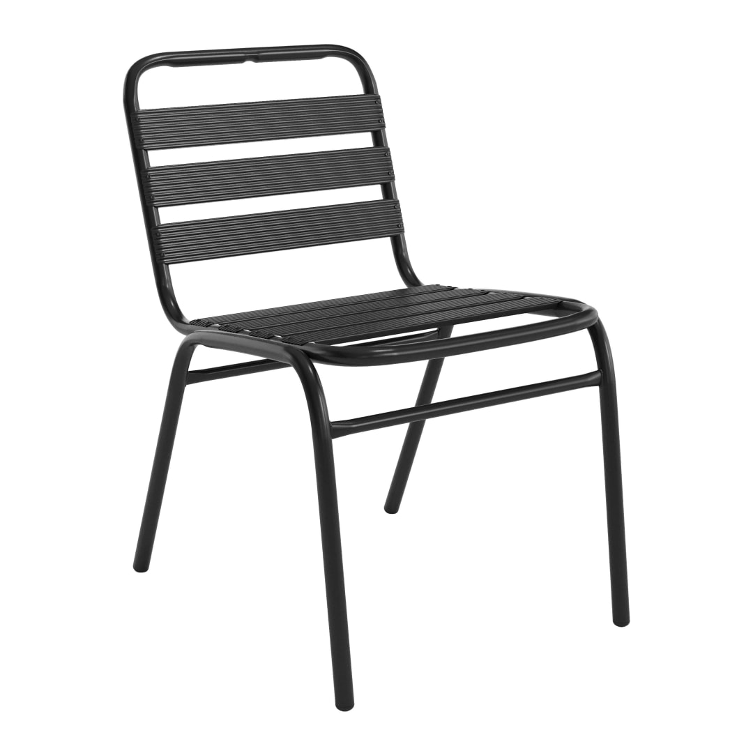 Lila Commercial Black Metal Indoor-Outdoor Restaurant Stack Chair with Metal Triple Slat Back