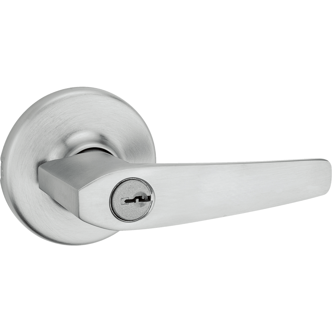 Delta Round Keyed Entry Lever in Satin Chrome