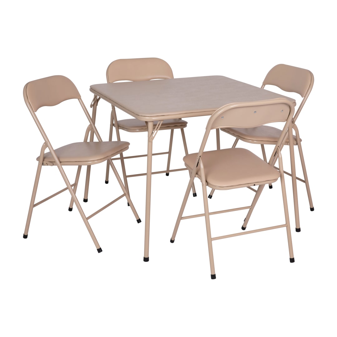 Madison 5 Piece Tan Folding Card Table and Chair Set