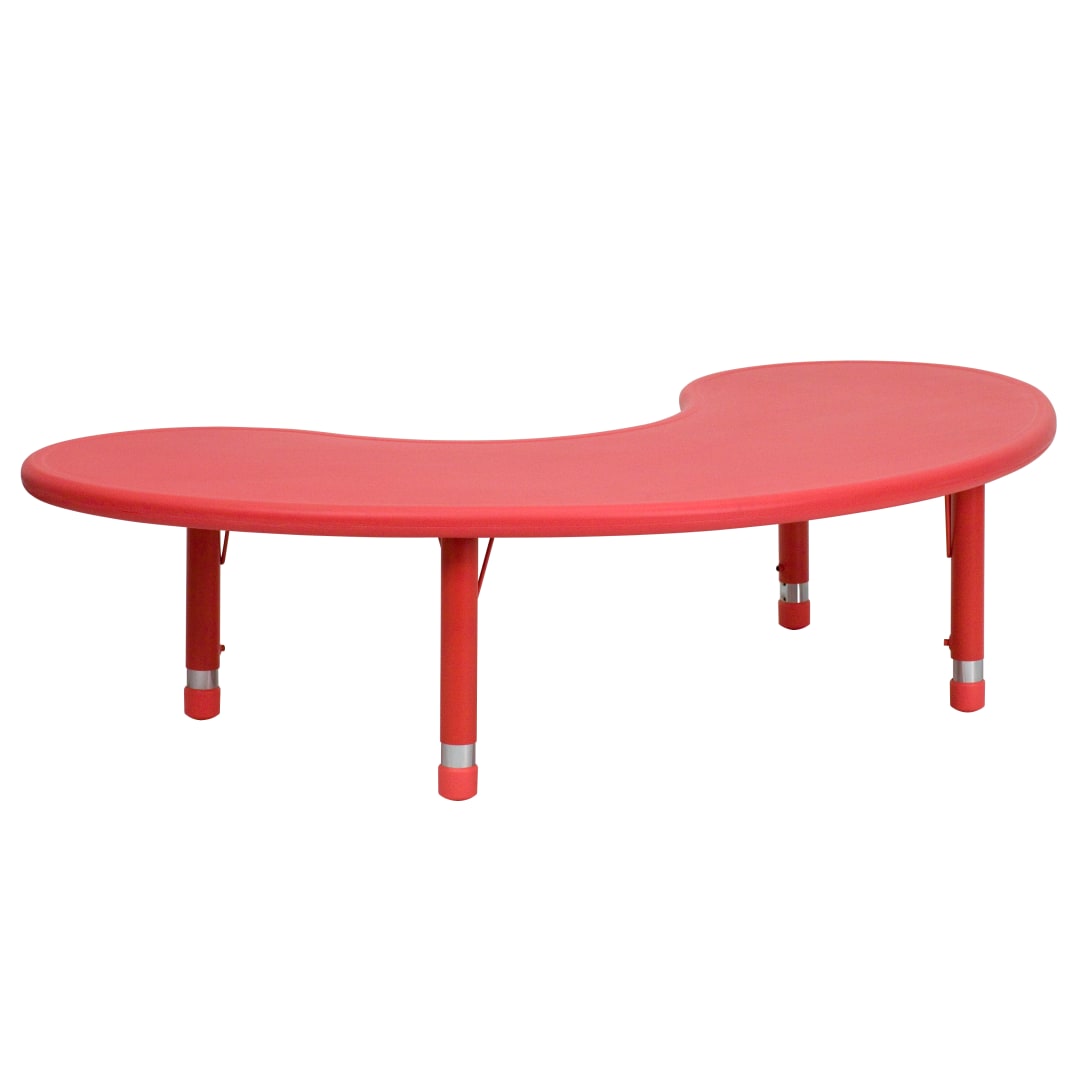 Wren 35''W x 65''L Half-Moon Red Plastic Height Adjustable Activity Table