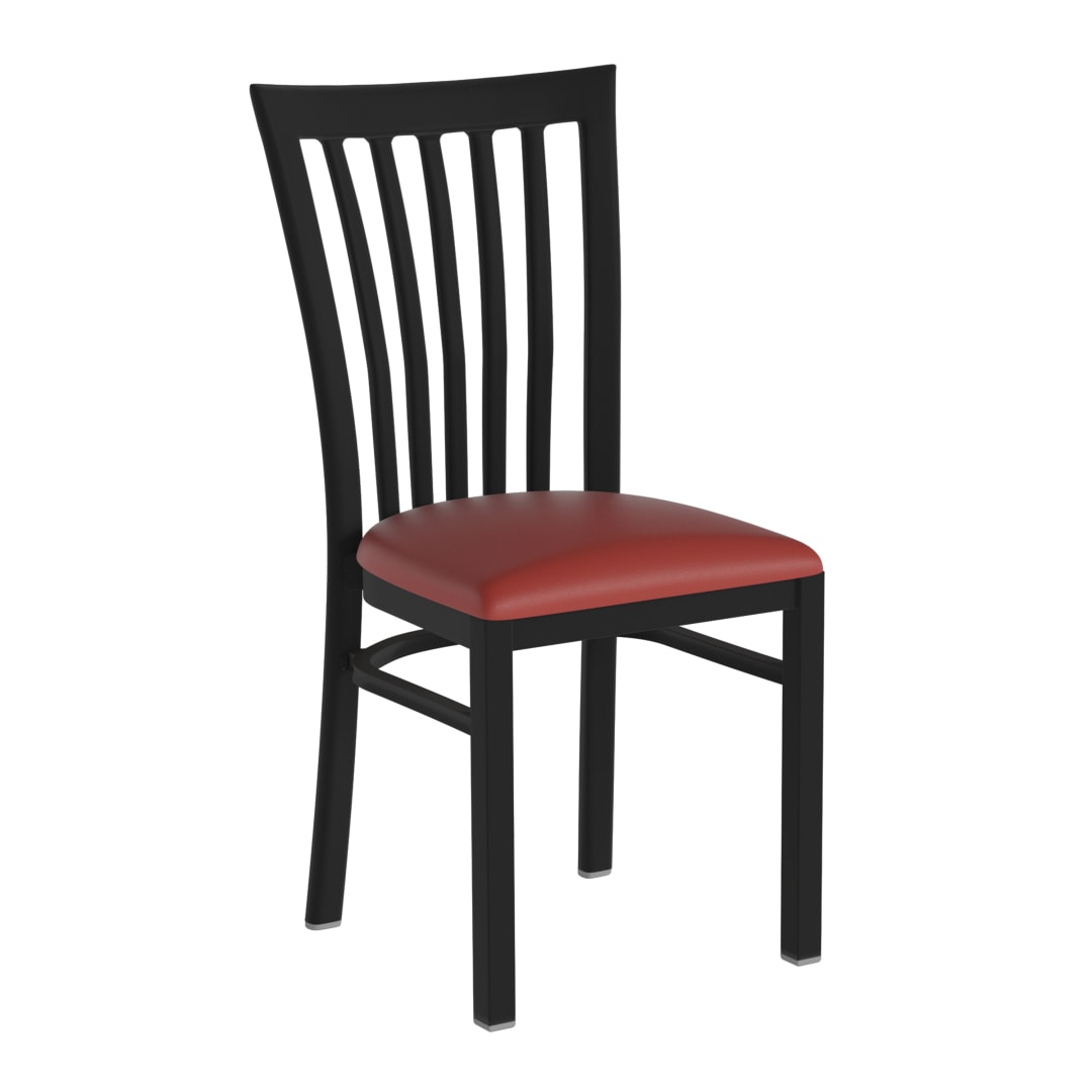 HERCULES Black School House Back Metal Restaurant Chair - Red Vinyl Seat