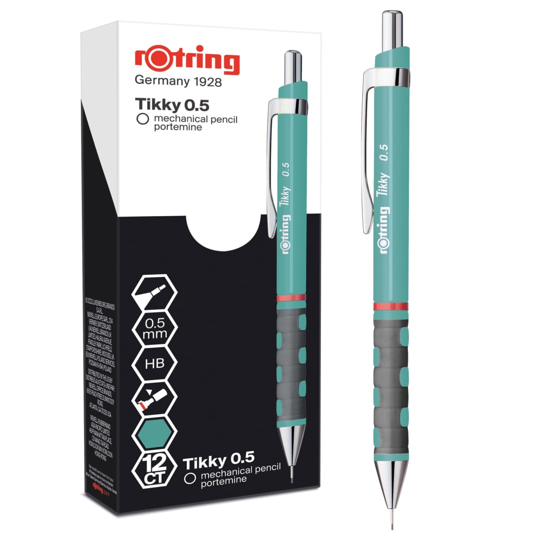 rOtring Tikky Pastel Mechanical Pencils | HB 0.5 mm | Sea Blue | with Comfort Rubber Grips | 12 Count