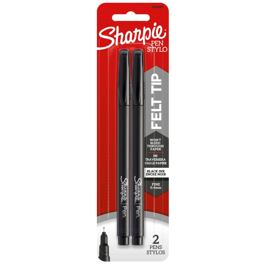Sharpie® Pens, Fine Point (0.8mm), Black, 2 Count