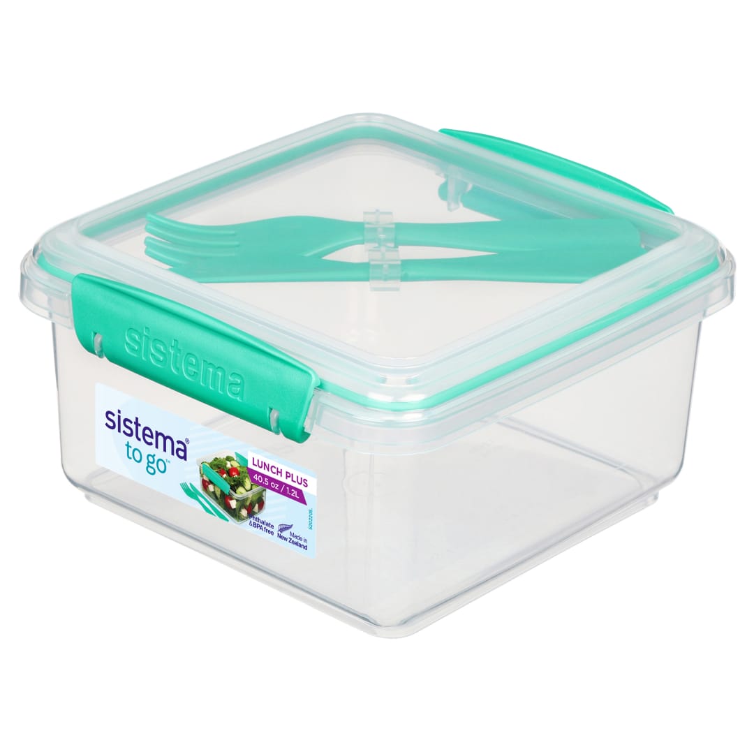 Sistema Lunch Box Plus Cutlery To Go | 1.2 Litre Food Storage Container with Fork & Knife | BPA-Free | Assorted Colours | 3 Count [21652]