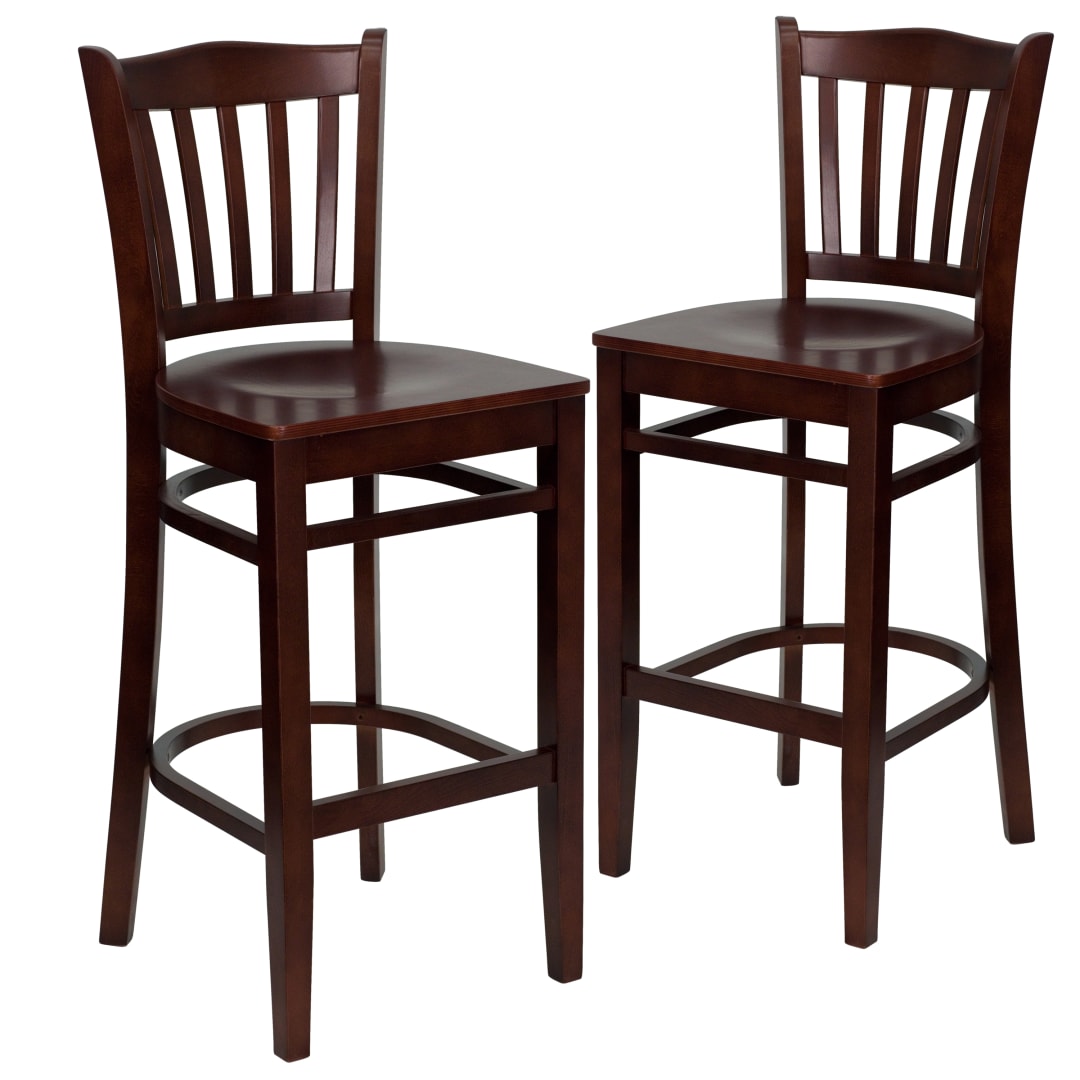 2 Pk. HERCULES Series Vertical Slat Back Mahogany Wood Restaurant Barstool