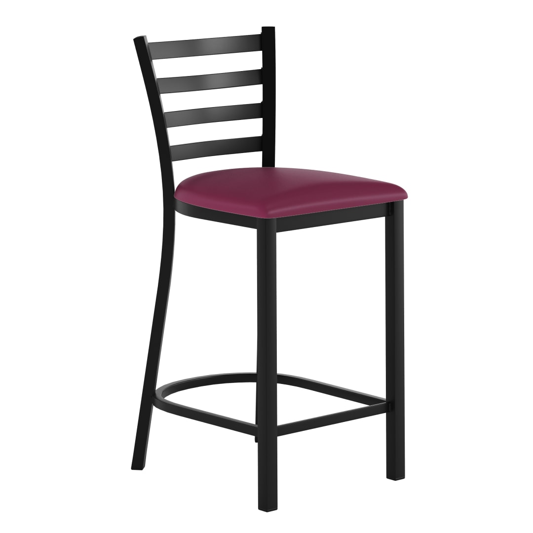 HERCULES Black Ladder Back Metal Restaurant Counter Stool - Burgundy Vinyl Seat