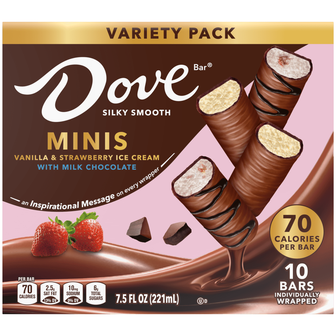 DOVE Vanilla & Strawberry Ice Cream Mini Milk Chocolate Individually Wrapped Ice Cream Bars Assortment, 10 Pack, 0.75 Oz Bars