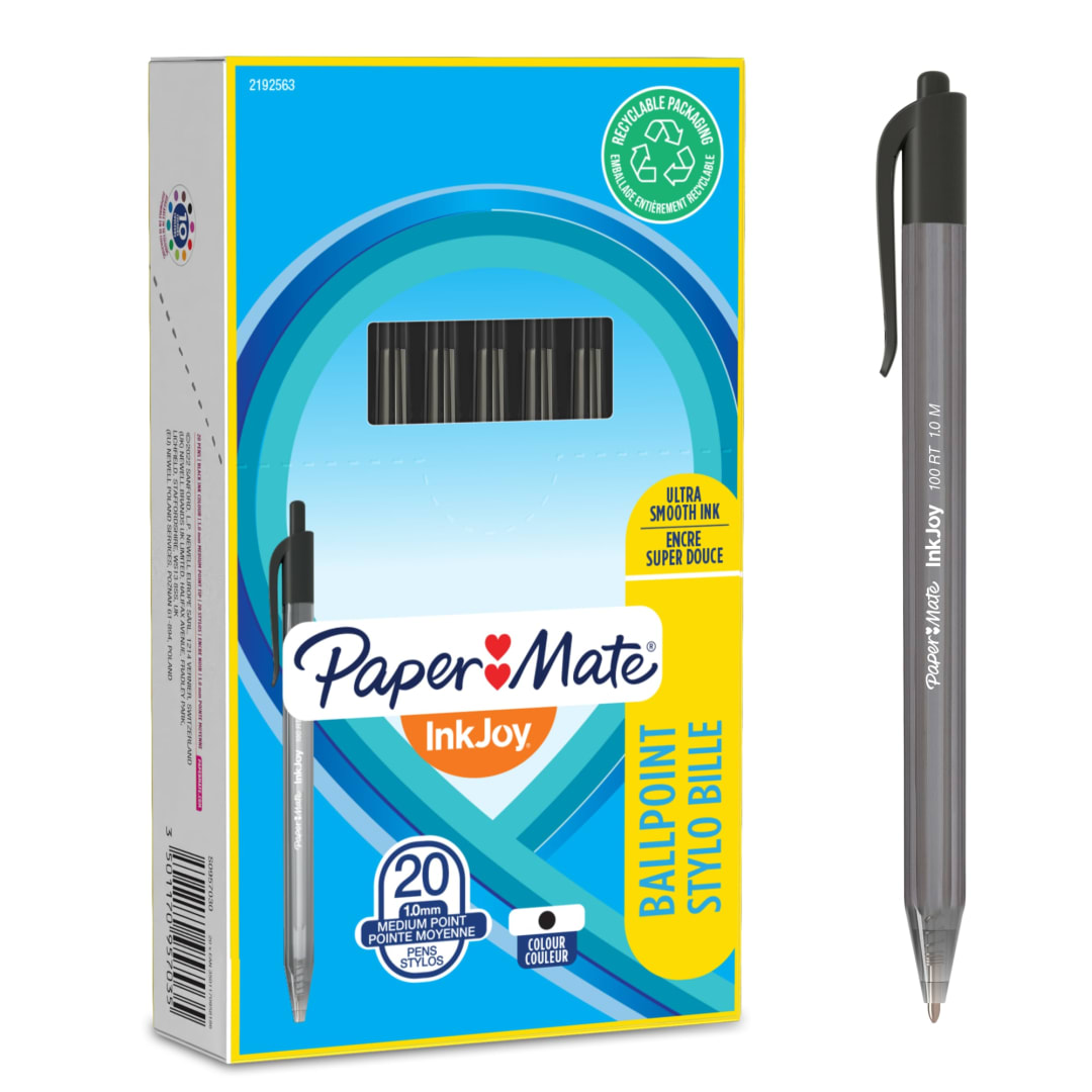 Paper Mate® InkJoy® 100RT Retractable Ballpoint Pens | Medium Point (1.0mm) | Black | 20 Count