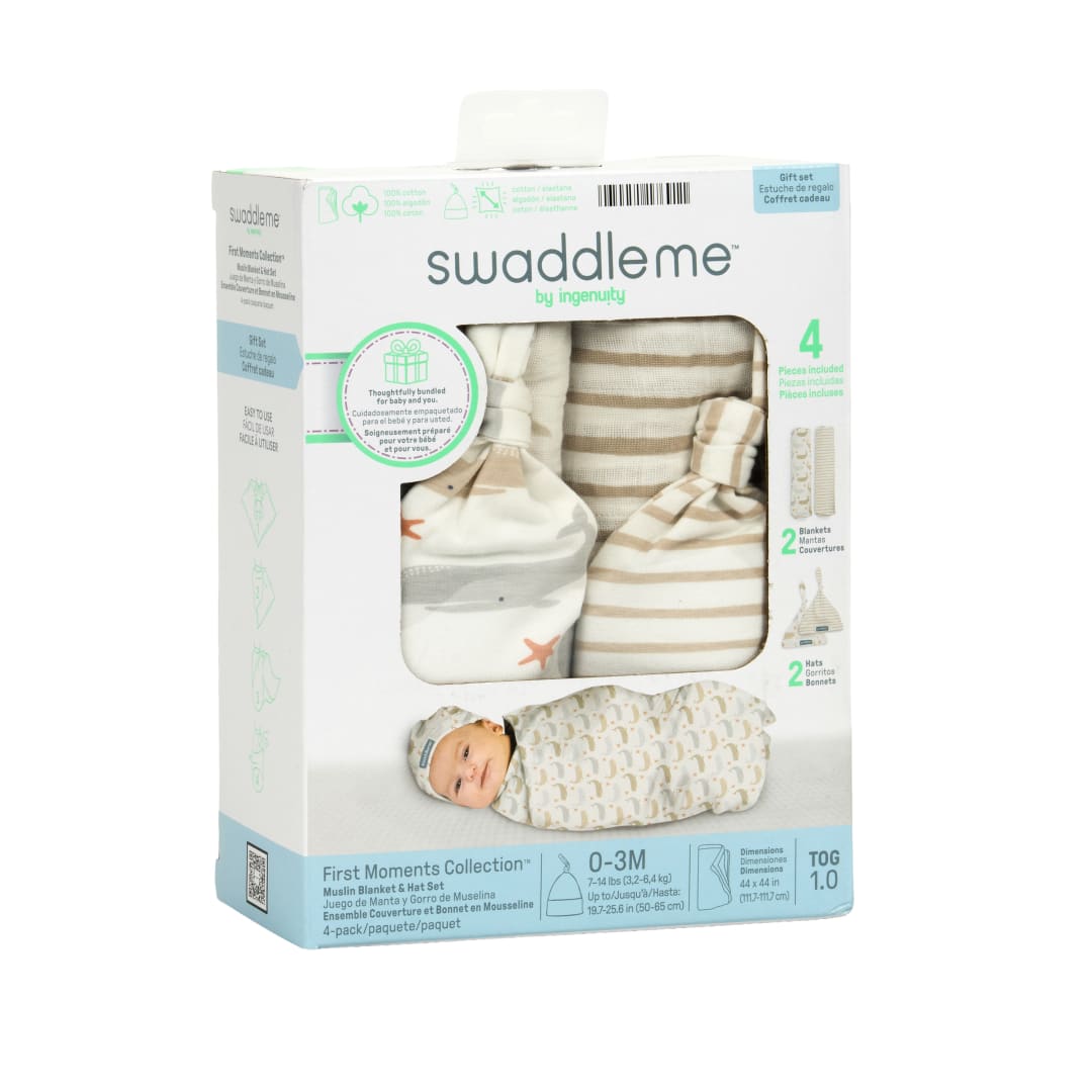 SM GL MUSLIN BLANKET N HAT 4PK CTG COVE