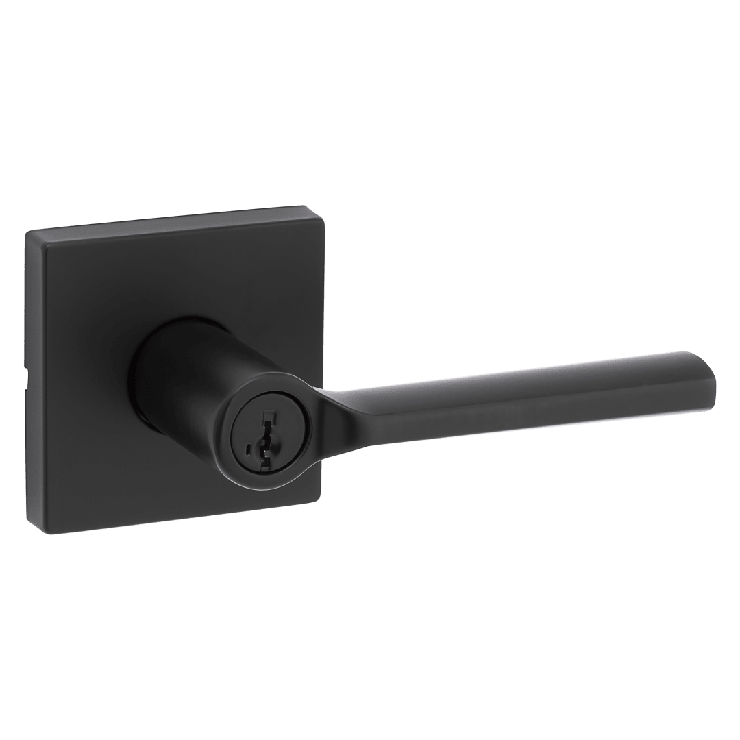 Lisbon Keyed Entry Lever in Matte Black featuring SmartKey Security