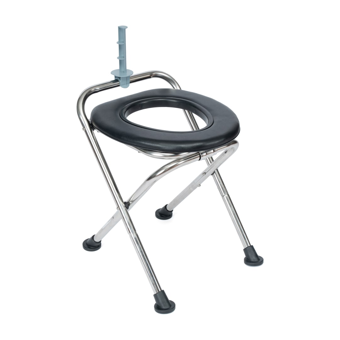 HERCULES Folding Travel Toilet with Toilet Tissue Holder, Cushioned Vinyl Seat, and Stainless Steel Frame with Non-Slip Rubber Feet in Black