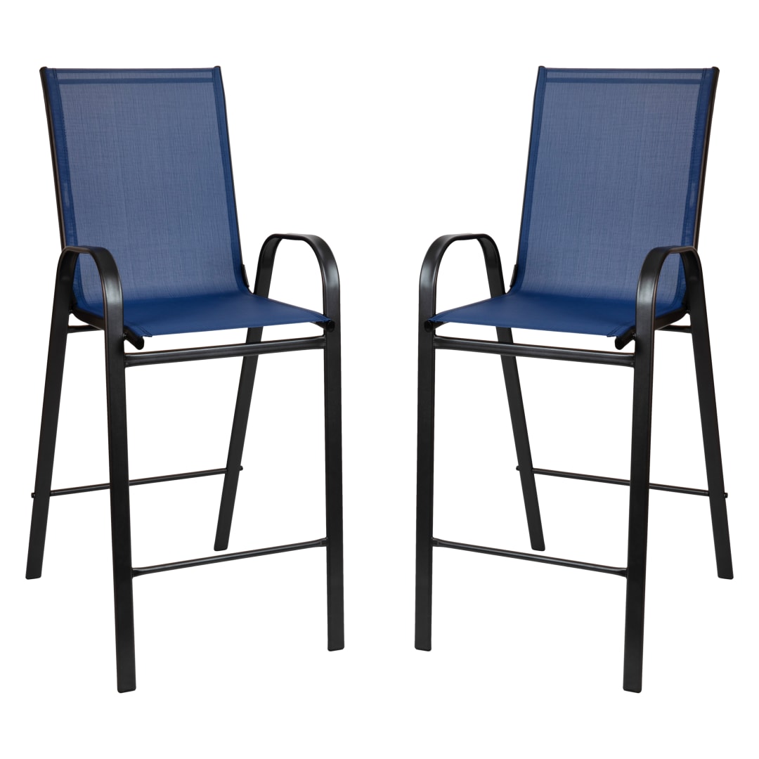 2 Pack Brazos Series Navy Outdoor Barstools with Flex Comfort Material and Metal Frame