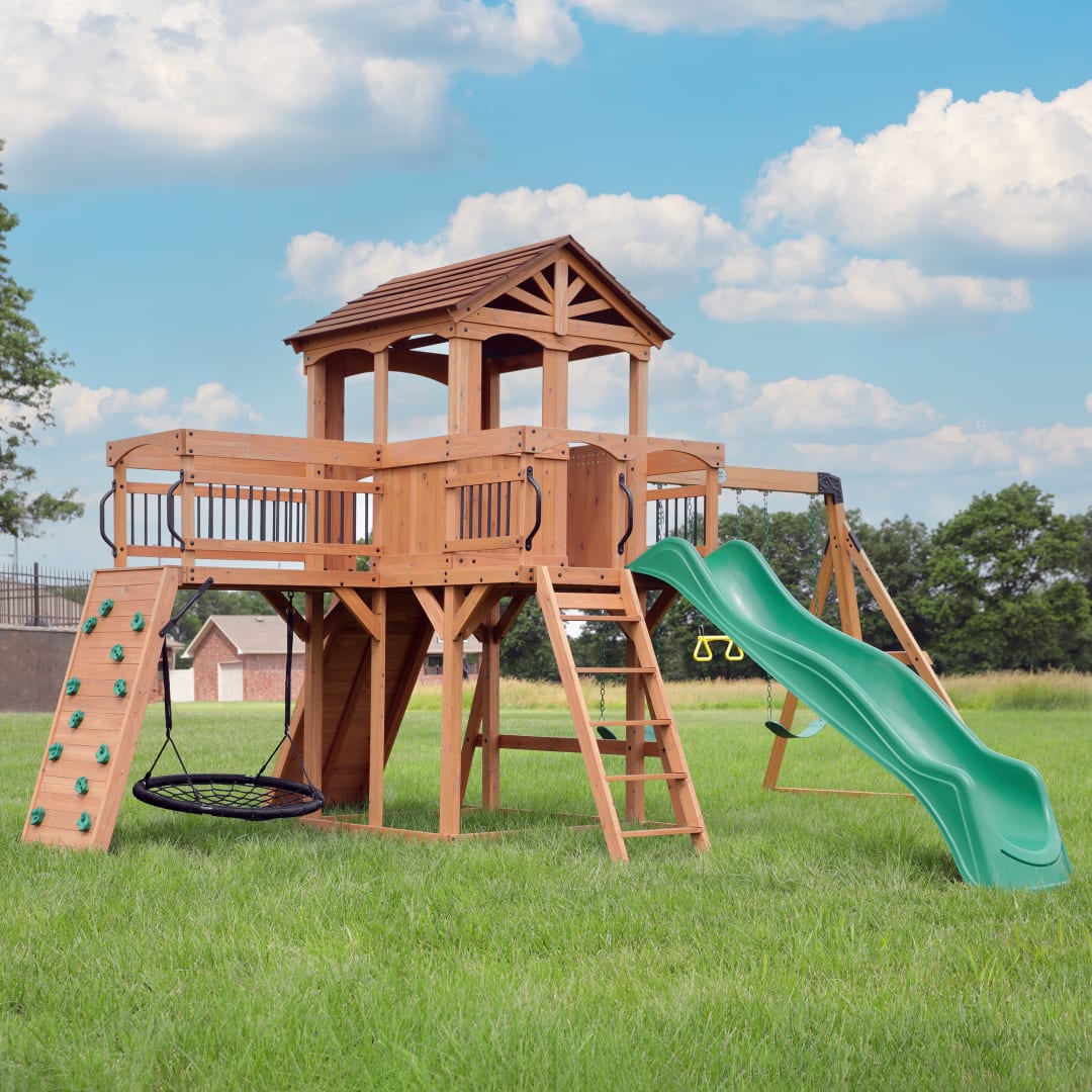 Sterling Point Swing Set With Green Wave Slide