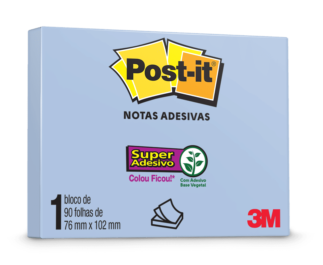 Bloco de Notas Adesivas Post-it®, Reciclado, Azul, 76 mm x 102 mm, 90 Folhas