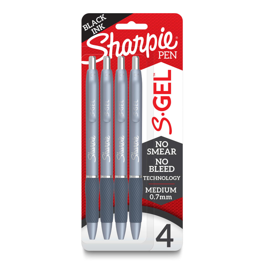 Sharpie® S-Gel, Gel Pens, Medium Point (0.7mm), Black Ink Gel Pens, 4 Count