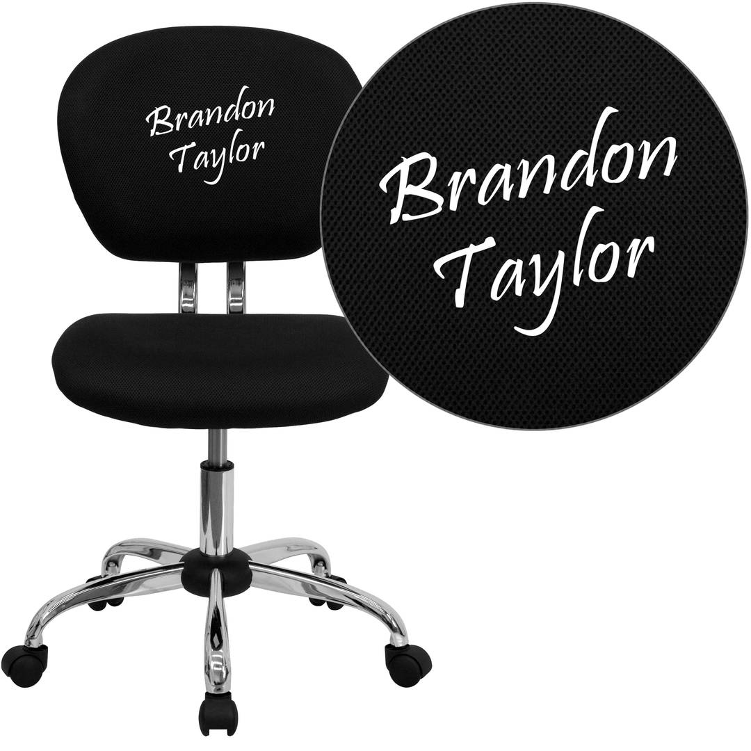 Embroidered Mid-Back Black Mesh Padded Swivel Task Office Chair with Chrome Base