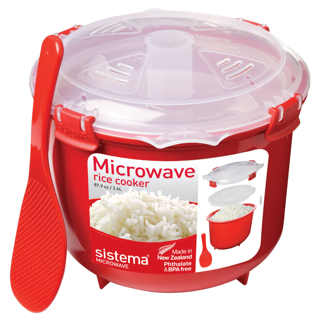 Sistema arrocera para microondas | 2,6 l | Arrocera pequeña apta para lavavajillas | Sin BPA | Rojo