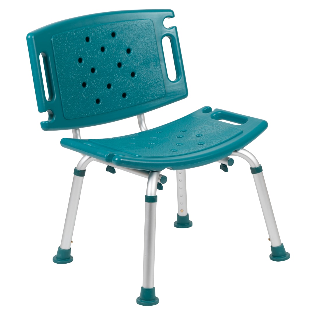 HERCULES Series Tool-Free and Quick Assembly, 300 Lb. Capacity, Adjustable Teal Bath &amp; Shower Chair with Extra Large Back