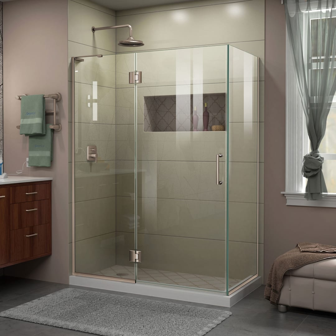 DreamLine Unidoor-X 47 3/8 inch W x 34 inch D x 72 inch H Frameless Hinged Shower Kit in Brushed Nickel