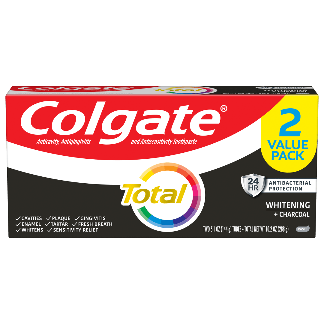 Colgate Total Whitening + Charcoal Toothpaste, Mint Toothpaste, 5.1 Oz Tube, 2 Pack