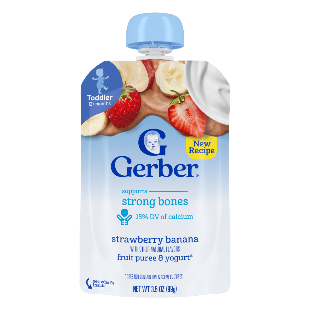 Gerber Toddler Food, Strawberry Banana, Fruit Puree and Yogurt Pouch. No Added Sweeteners
