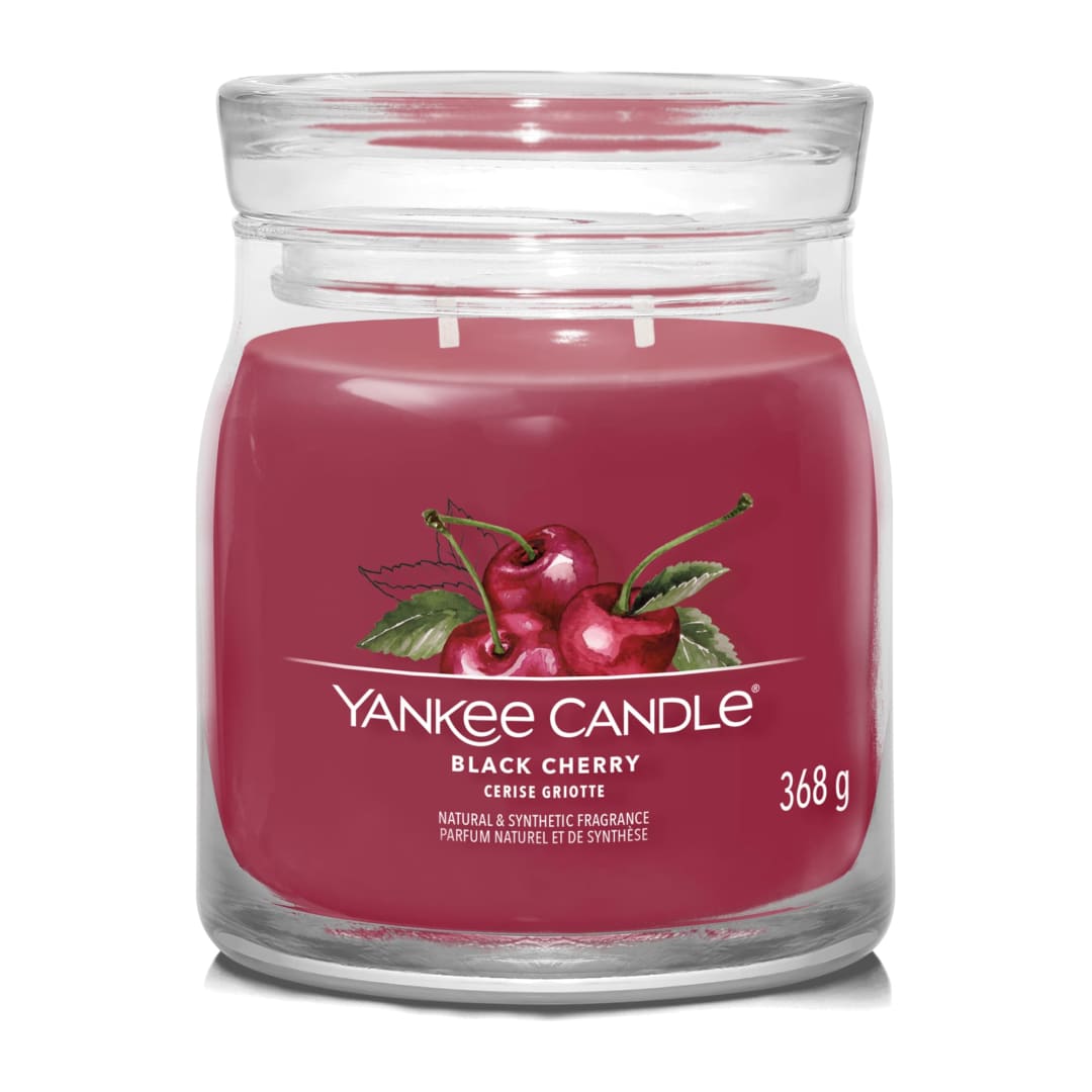 Yankee Candle® Signature Scented Candle | Black Cherry Medium Jar Candle with Double Wicks | Soy Wax Blend Long Burning Candle