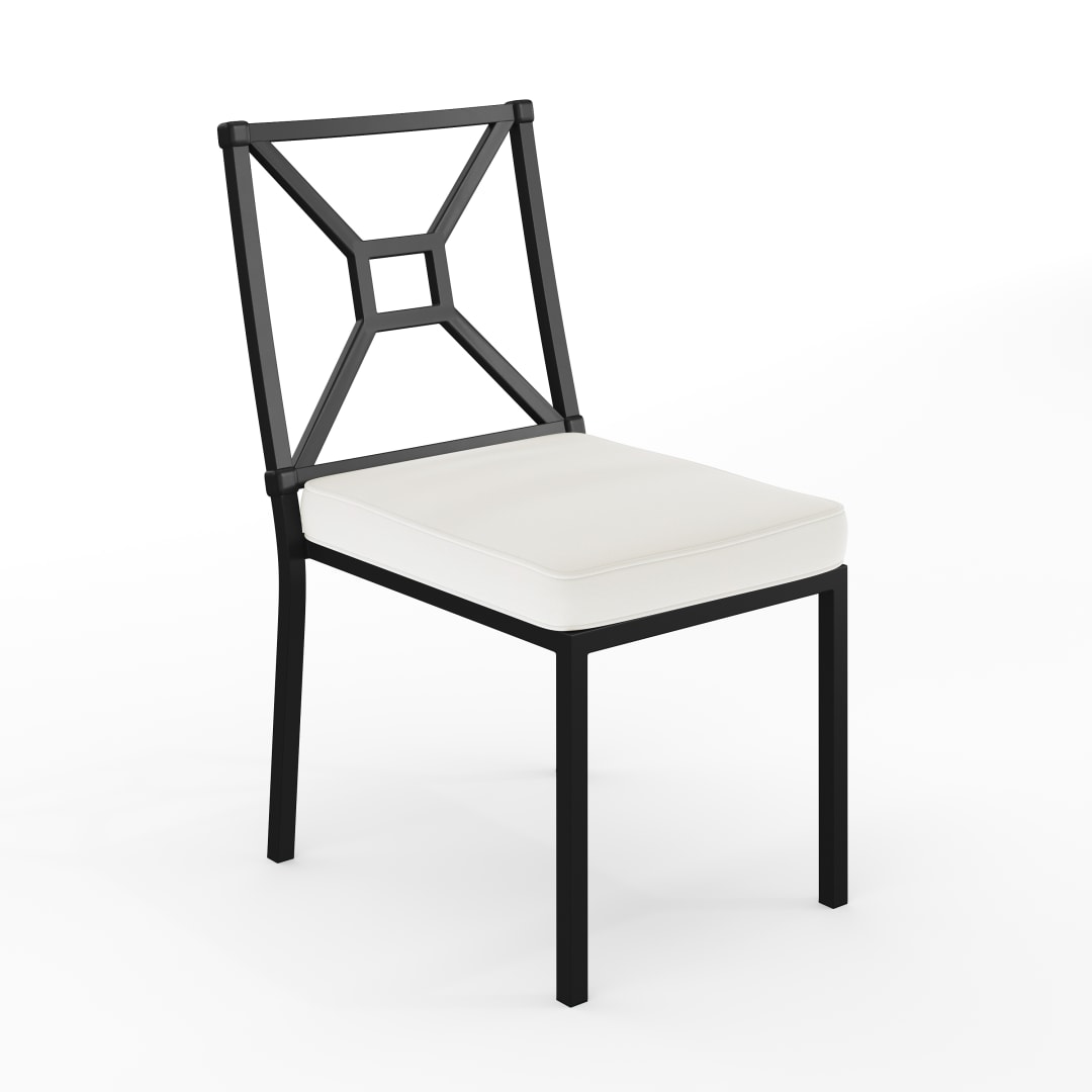 Lily Pond Indoor-Outdoor Stackable Patio Side Dining Chair with Steel Frame in Black with Cream All-Weather Cushion