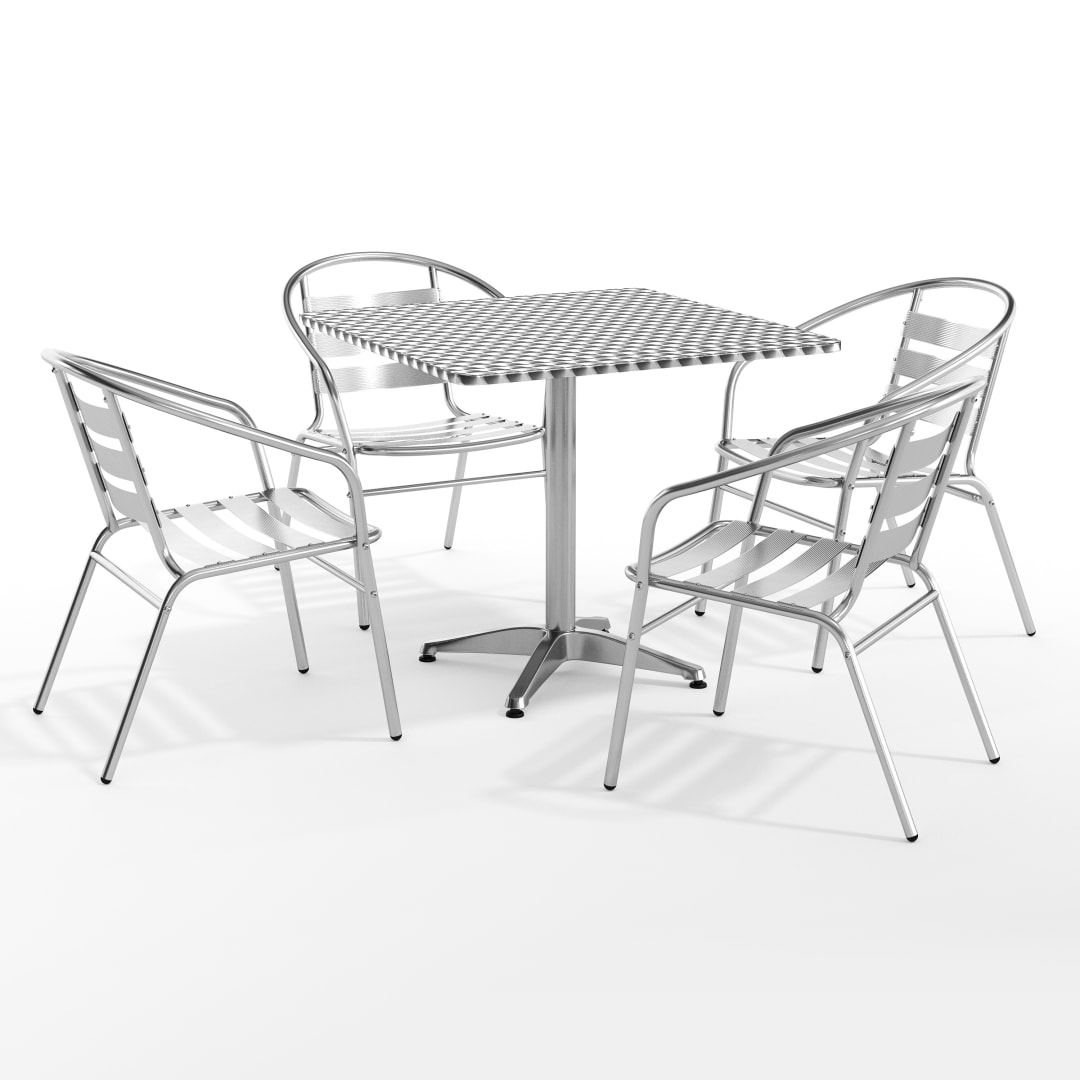 Lila 31.5'' Square Aluminum Indoor-Outdoor Table Set with 4 Slat Back Chairs