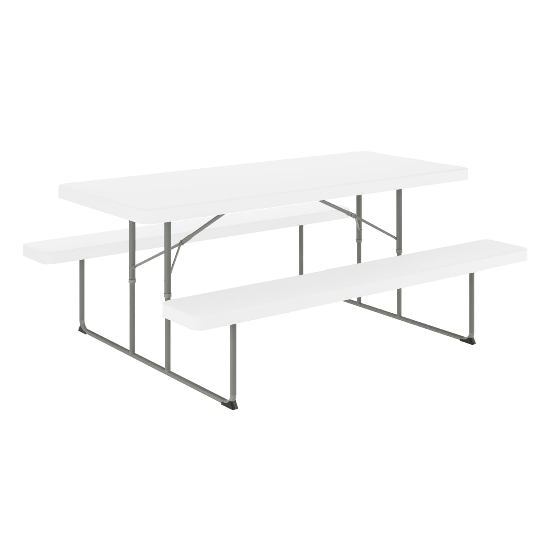 Insta-Fold 6 Foot Granite White Indoor-Outdoor Picnic Table - Commercial Grade Foldable Steel Frame - Impact and Stain Resistant HDPE Top and Benches
