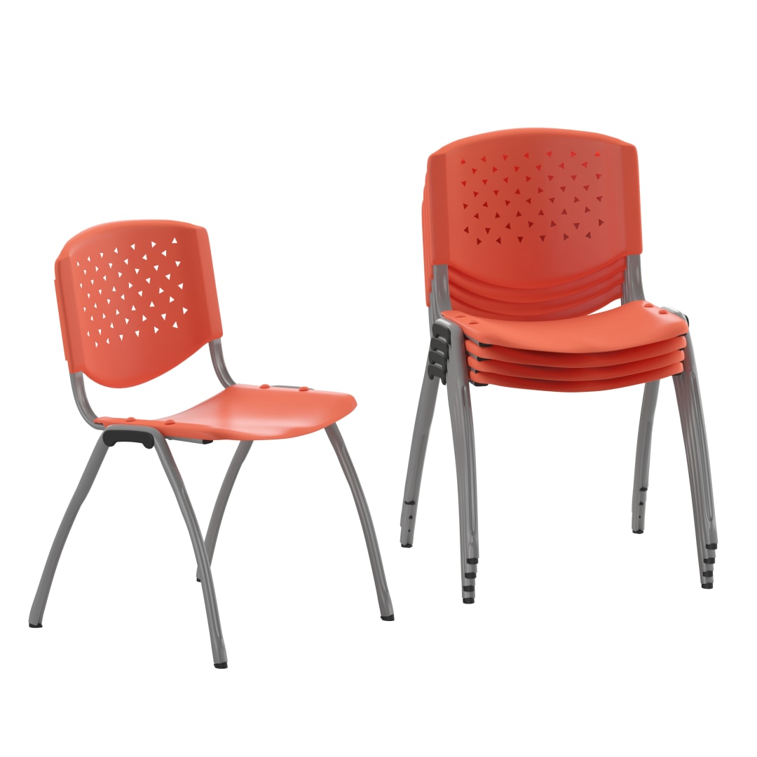 5 Pack HERCULES Series 880 lb. Capacity Orange Plastic Stack Chair with Titanium Gray Powder Coated Frame