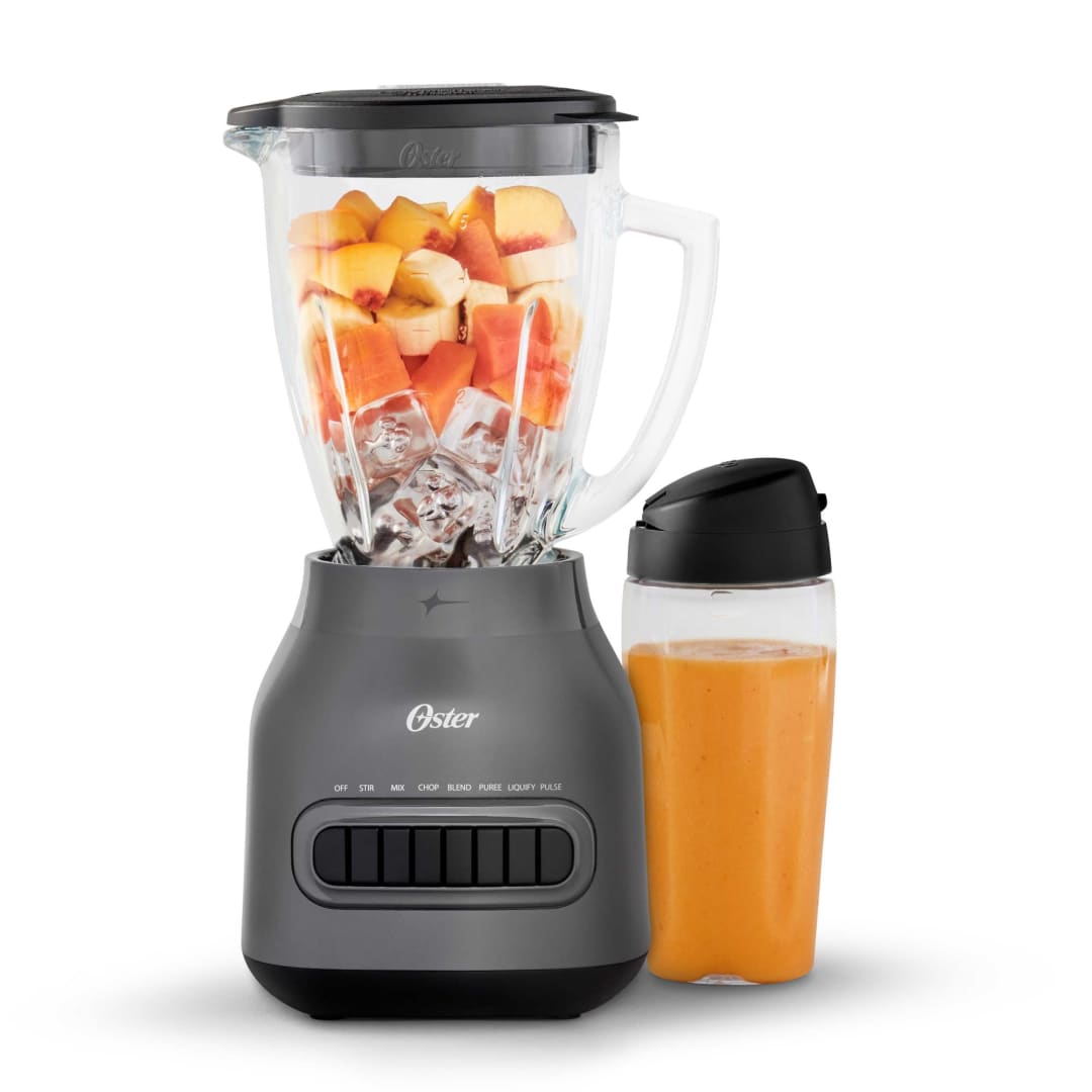 Oster Easy-to-Clean Blender with Dishwasher-Safe Glass Jar and 20 oz. Blend-n-Go Cup, 700-Watt Smoothie Blender