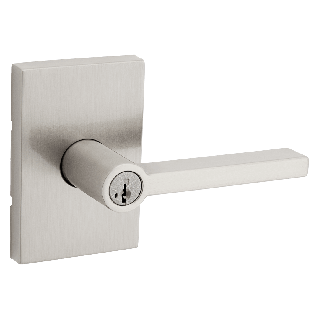 Halifax Entry Lever with Rectangular Rose in Satin Nickel featuring SmartKey Security™