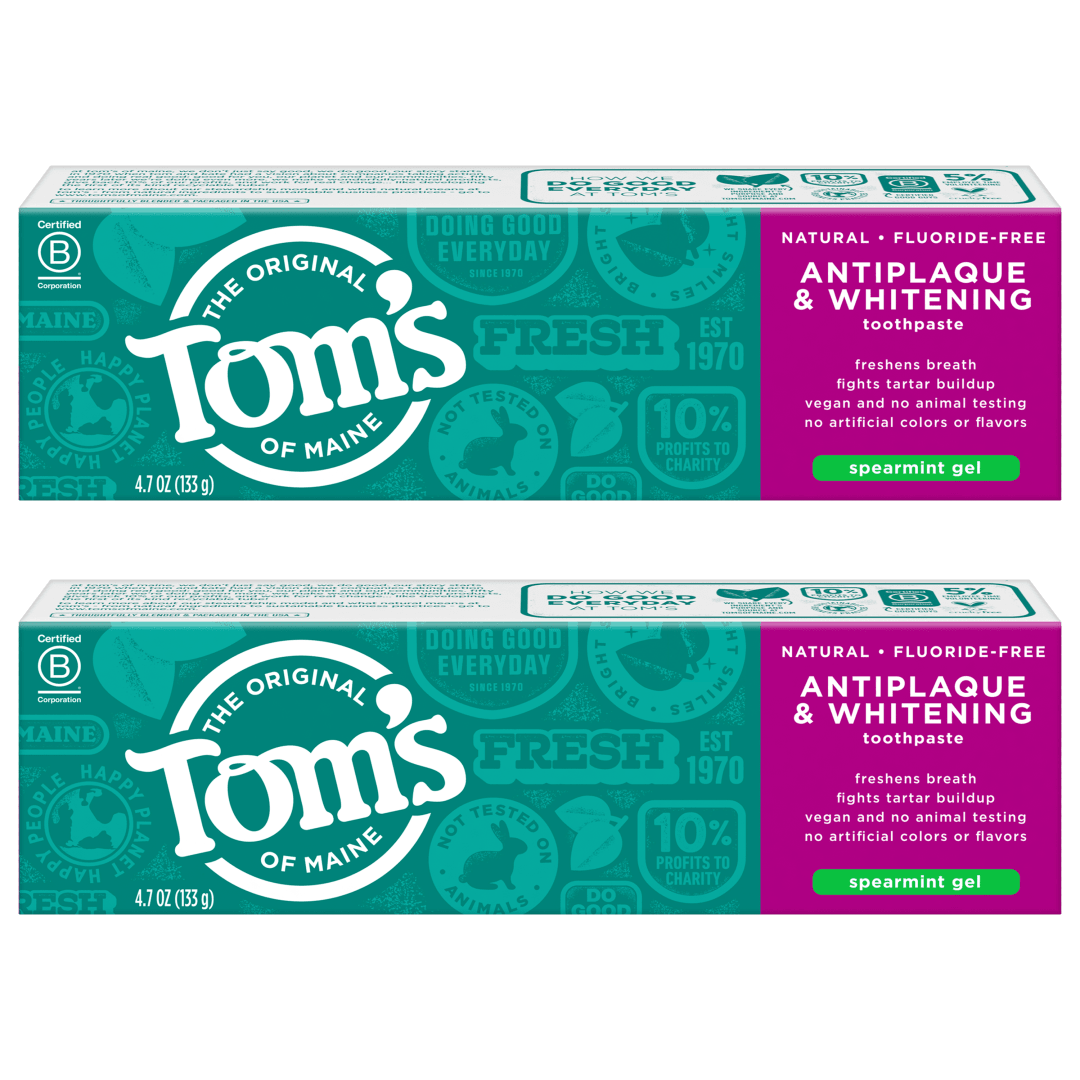 Tom's of Maine Fluoride-Free Antiplaque & Whitening Natural Toothpaste, Spearmint, 5.5 oz. 2-Pack
