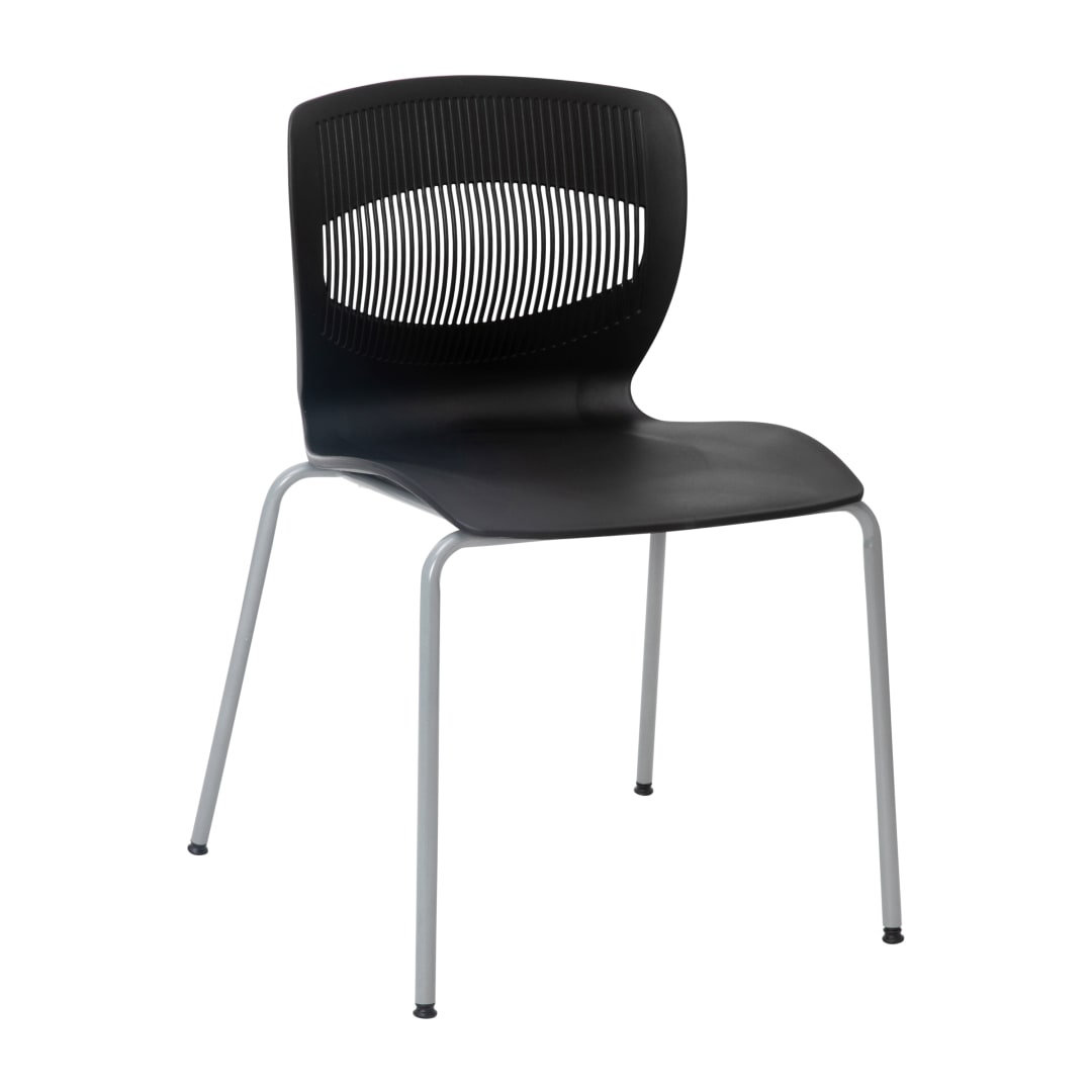 HERCULES Series Commercial Grade 770 lb. Capacity Ergonomic Stack Chair with Lumbar Support and Silver Steel Frame - Black