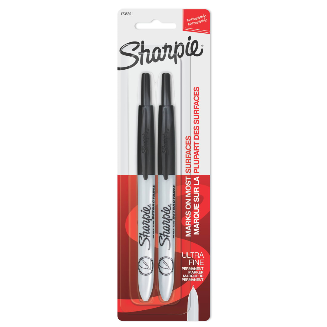 Sharpie® Retractable Permanent Markers, Ultra Fine Point, Black, 2 Count