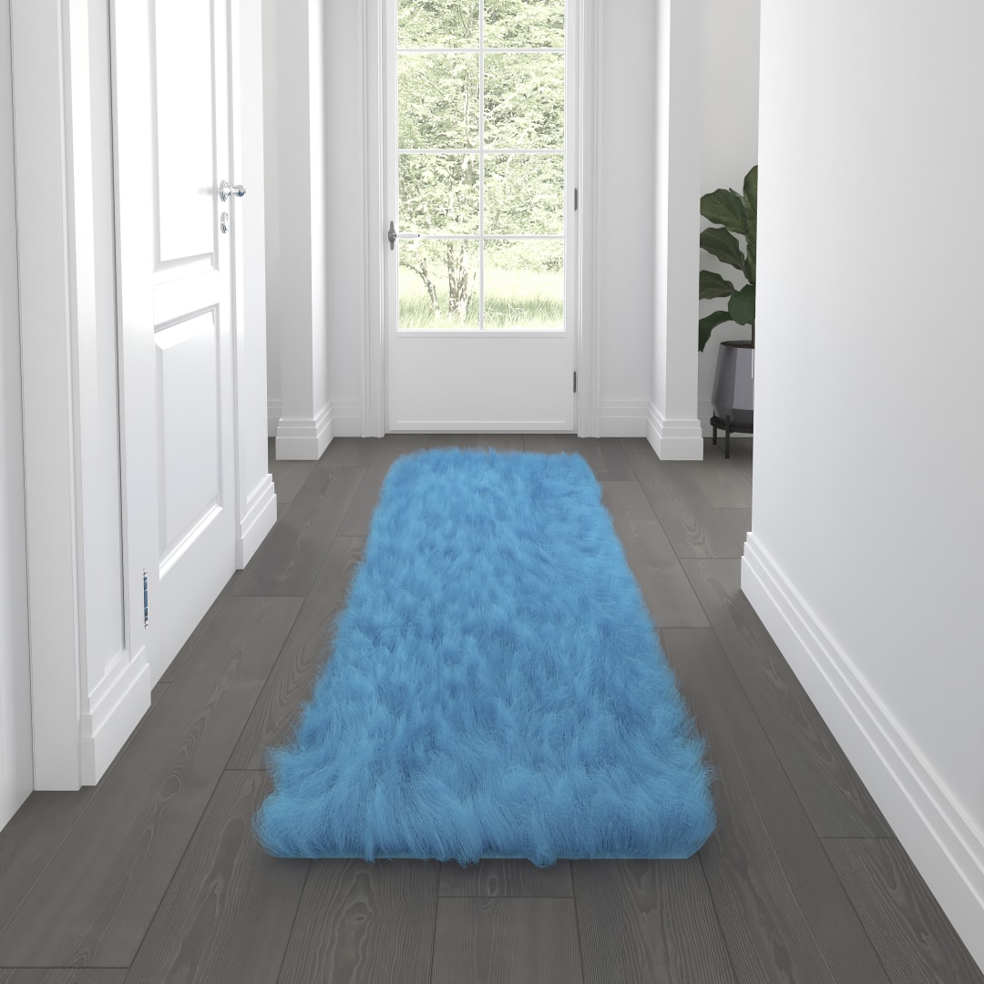 Chalet Collection 2' x 7' Turquoise Faux Fur Area Rug with Polyester Backing for Living Room, Bedroom, Playroom
