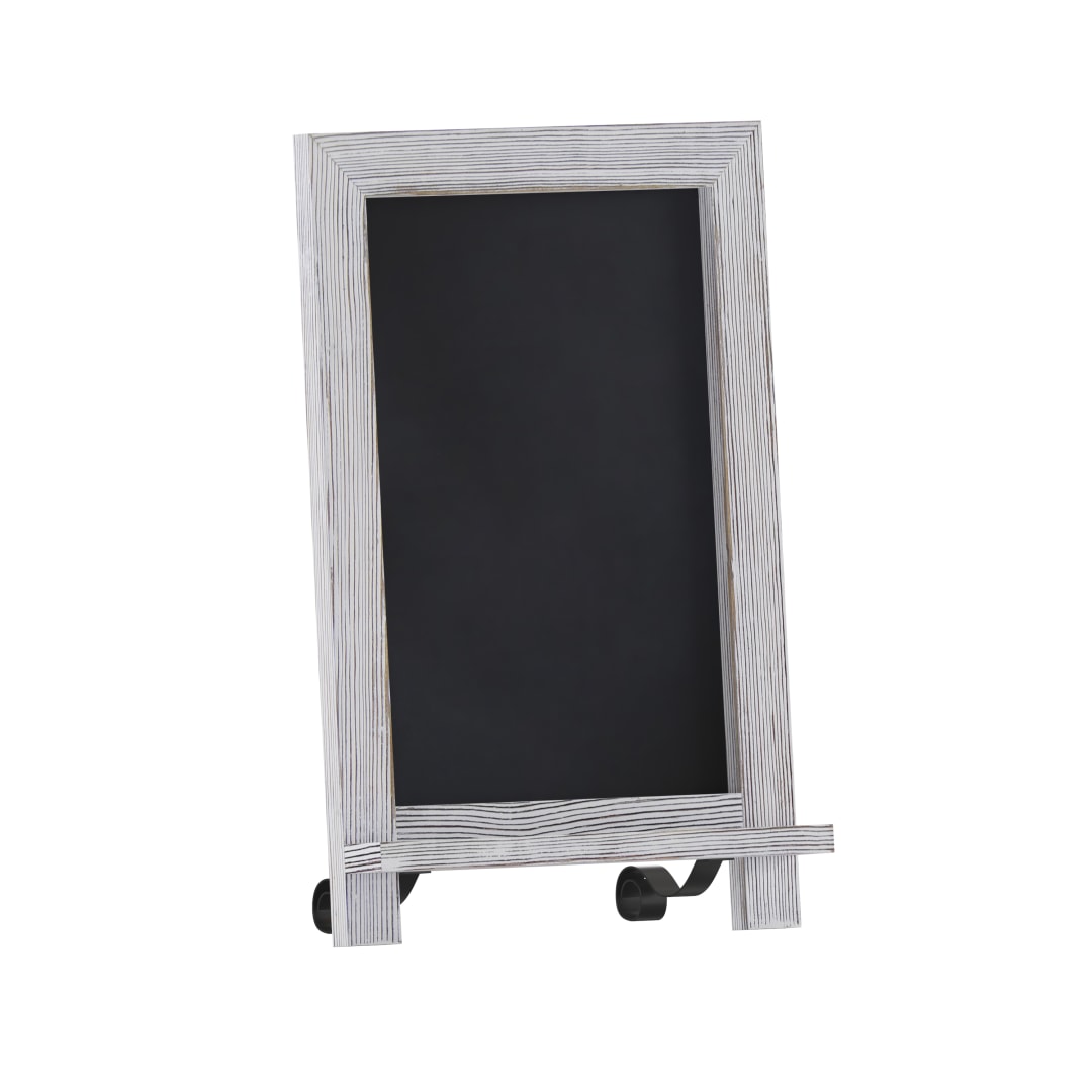 Canterbury 9.5" x 14" Whitewashed Tabletop Magnetic Chalkboard Sign with Metal Scrolled Legs, Hanging Wall Chalkboard, Countertop Memo Board