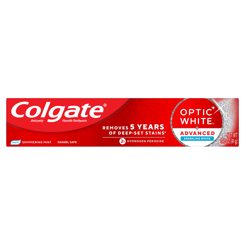 Colgate Optic White Advanced Sparkling White Toothpaste with 2% Hydrogen Peroxide, Travel Size, Mint, 1.45 OZ