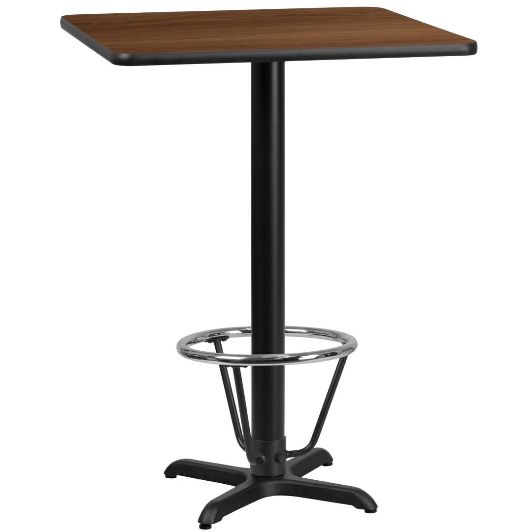 Stiles 24'' Square Walnut Laminate Table Top with 22'' x 22'' Bar Height Table Base and Foot Ring