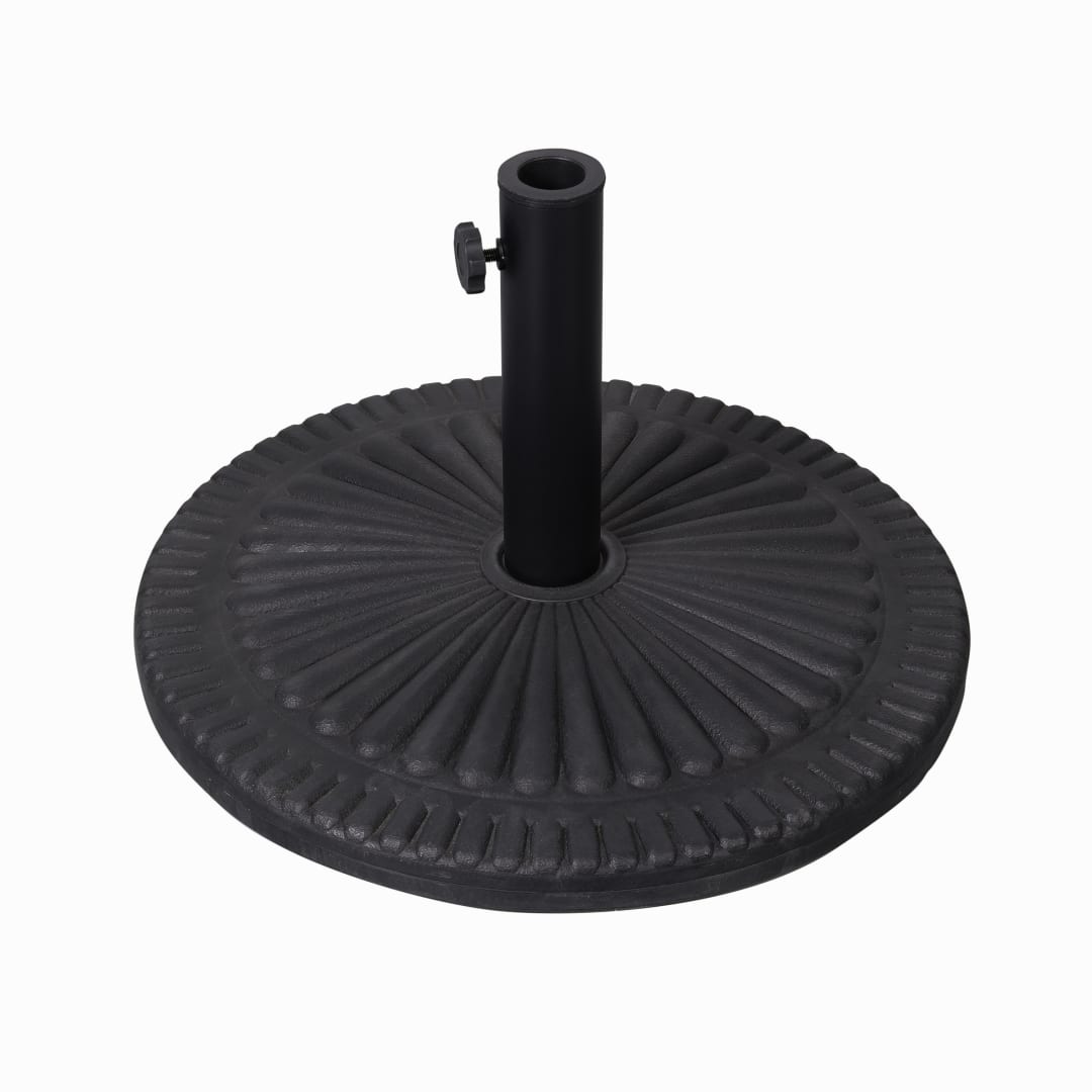 Kona Universal Black Cement Patio Umbrella Base with Sunburst Patterned Weatherproof Plastic Polymer Coating - 19.25" Diameter