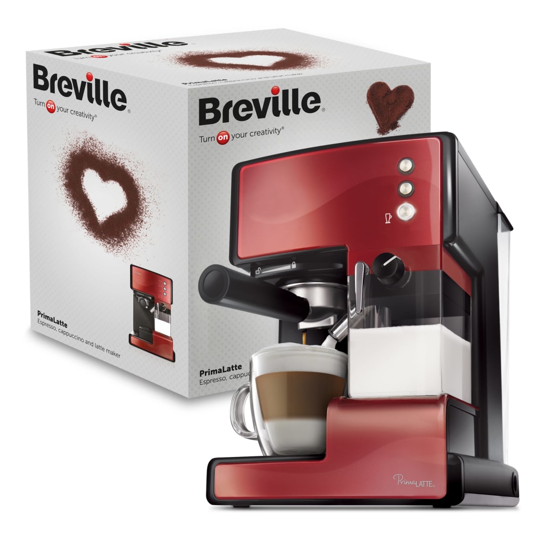 Breville VCF046X PrimaLATTE 3 in 1 Kaffeemaschine, 1.5 liters, Rot/Metallic (EU PLUG)