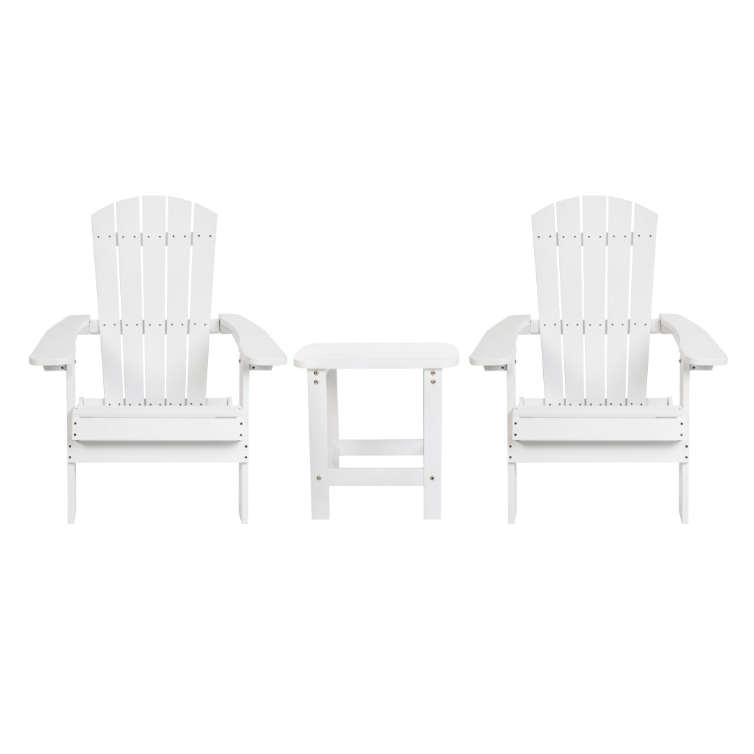 2 Pack Charlestown Commercial All-Weather Poly Resin Folding Adirondack Chair with Side Table