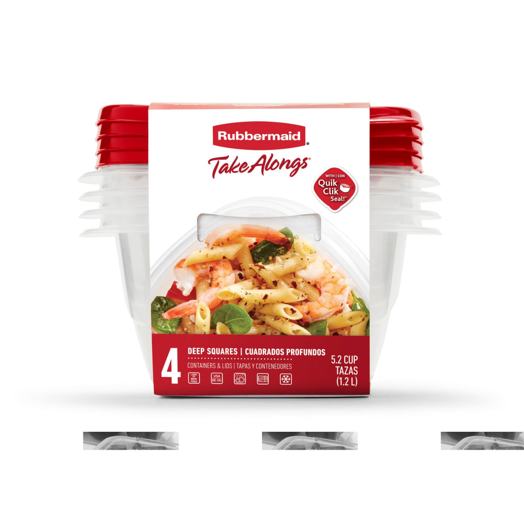 Rubbermaid® TakeAlongs® Square Food Storage Containers, 1.2 L (5.2 Cup), Ruby Red, 4 Pack
