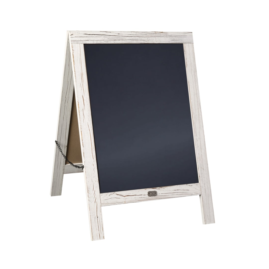 Canterbury 30" x 20" Vintage Wooden A-Frame Magnetic Indoor/Outdoor Chalkboard Sign, Freestanding Double Sided Extra Large Message Board, White Wash