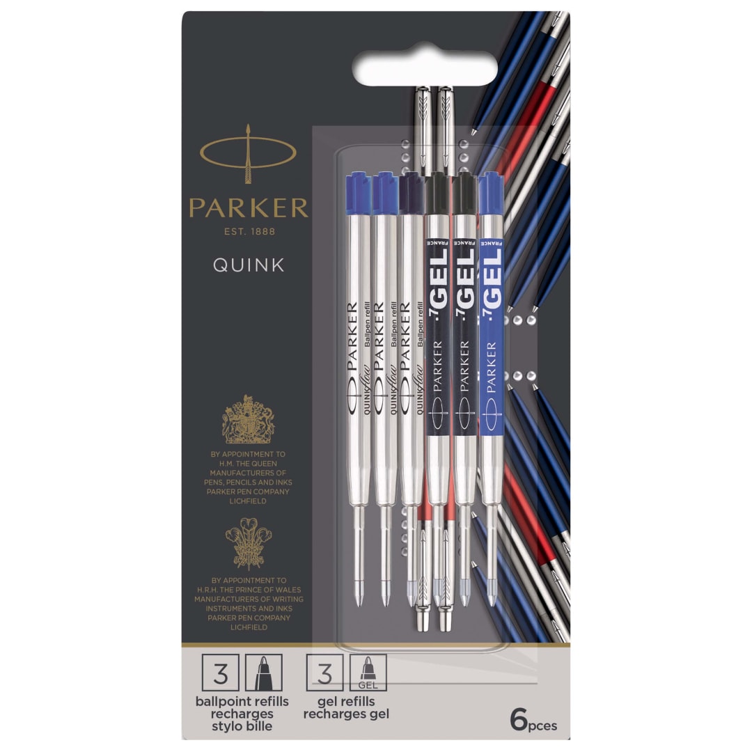 Parker Jotter London paquete de recambios Discovery: tres recambios Quinkflow para bolígrafos y tres recambios de tinta de gel Quink