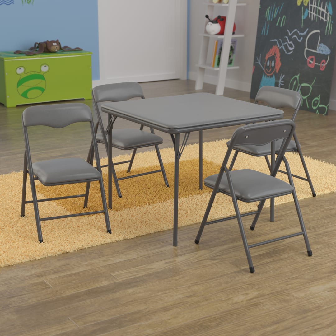 Mindy 5-Piece Folding Table and Chairs Set – Portable Activity Table for Daycare, Classrooms &amp; Playrooms, Gray