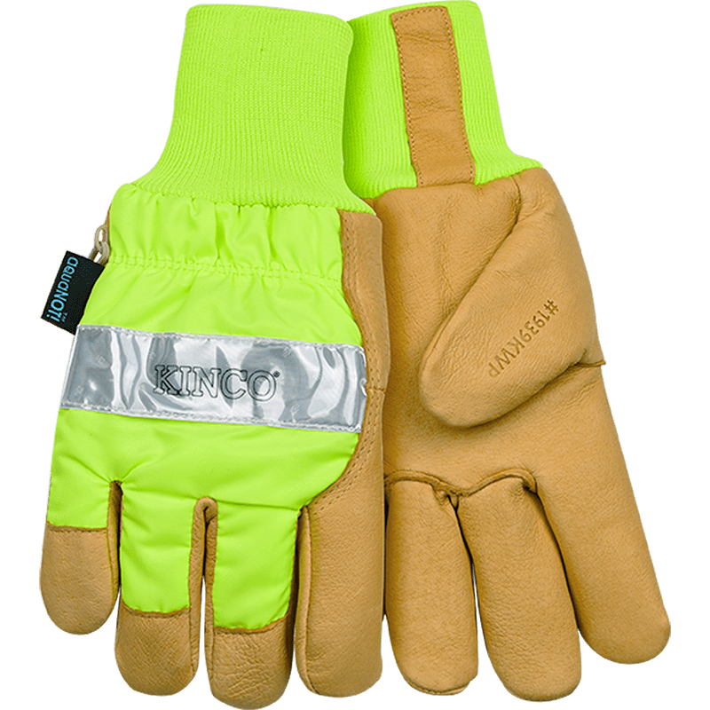 HydroFlector™ Lined Waterproof Hi-Vis Green Grain Pigskin Palm with Knit Wrist