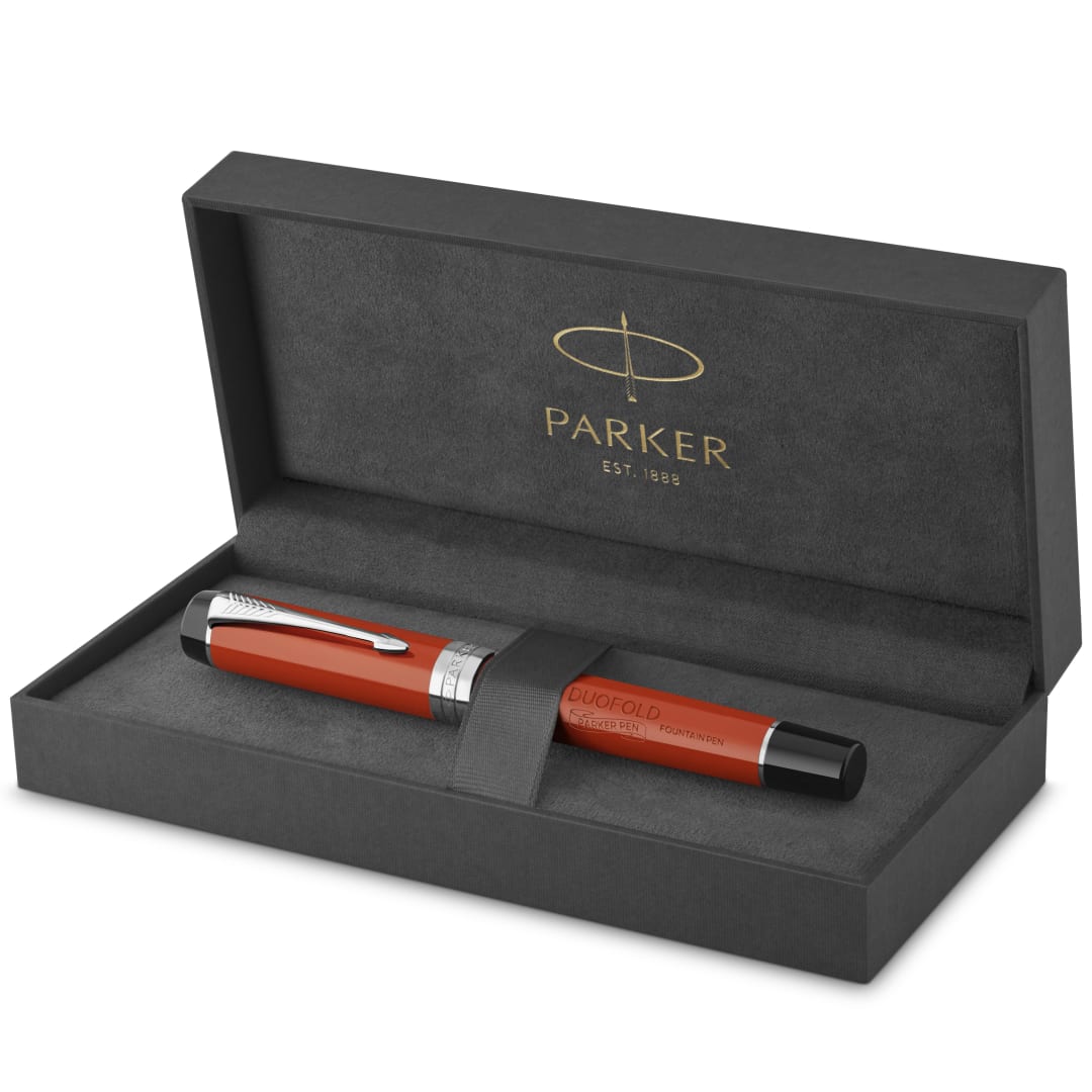 Parker Duofold Centennial Fountain Pen, Classic Big Red Vintage, Medium Solid Gold Nib, Black Ink and Convertor