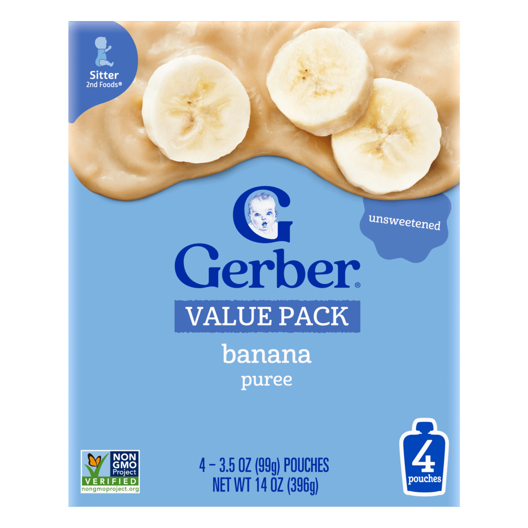 Gerber Stage 2 Baby Food, Banana Puree Pouch, Real Fruit, No Added Sweetener, 4PK